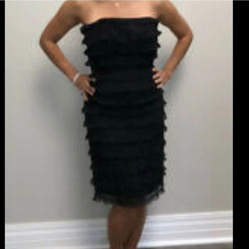 VINTAGES TADASHI CHIFFON MINI TIERED SPAGHETTI STRAP DRESS